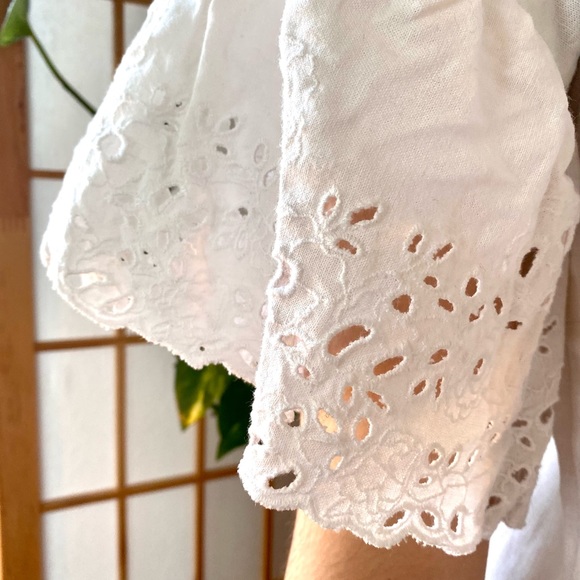 Linen Eyelet Broderie Flutter Sleeve Blouse - Picture 3 of 16